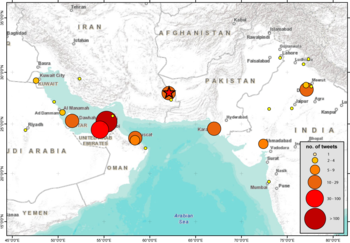 Iran Earthquake tweets per location