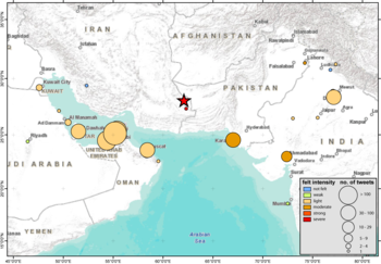 Iran Earthquake tweet intensity per location